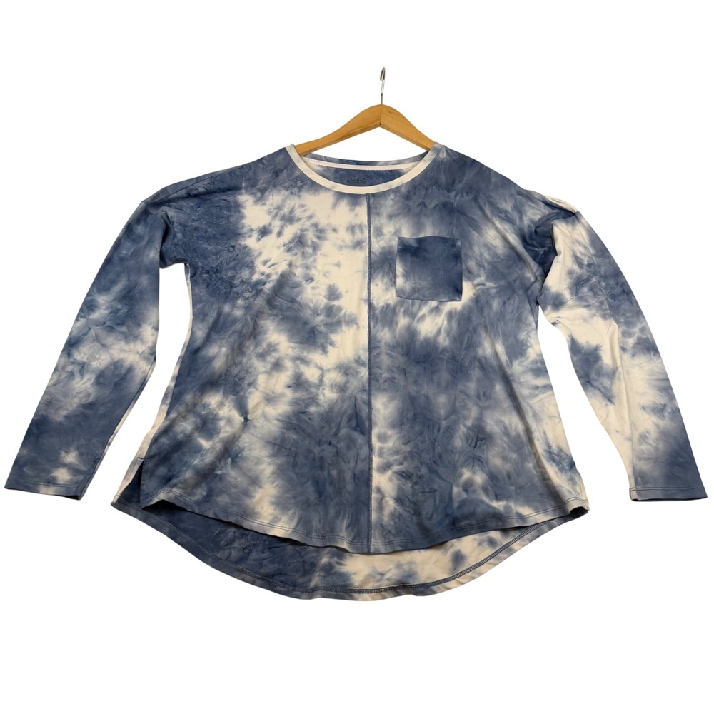 Wonderly Studio Womens Blue Tie Dye Long Sleeve Pocket Top High Low Hem Large